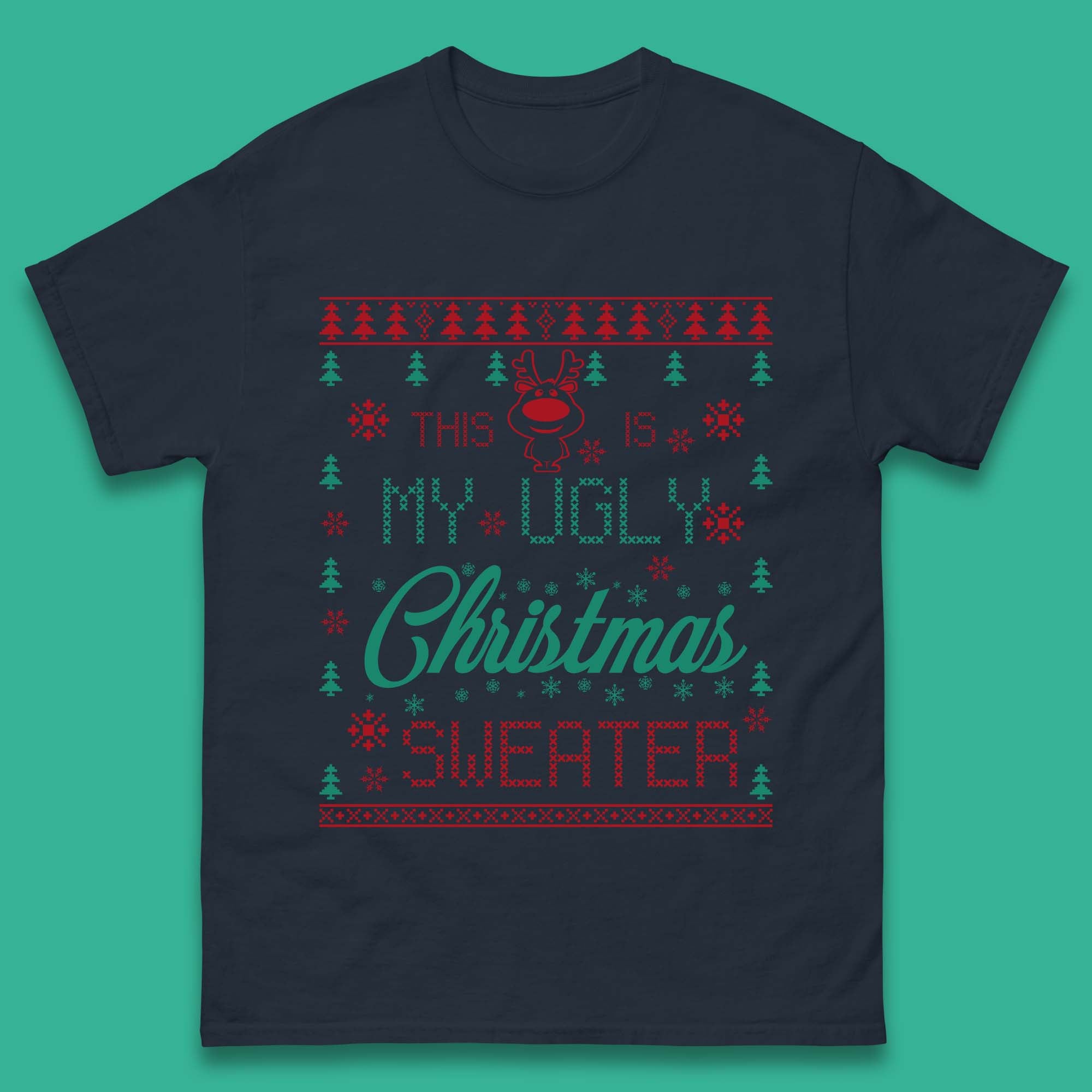 Ugly Christmas Sweater Reindeer Mens T-Shirt