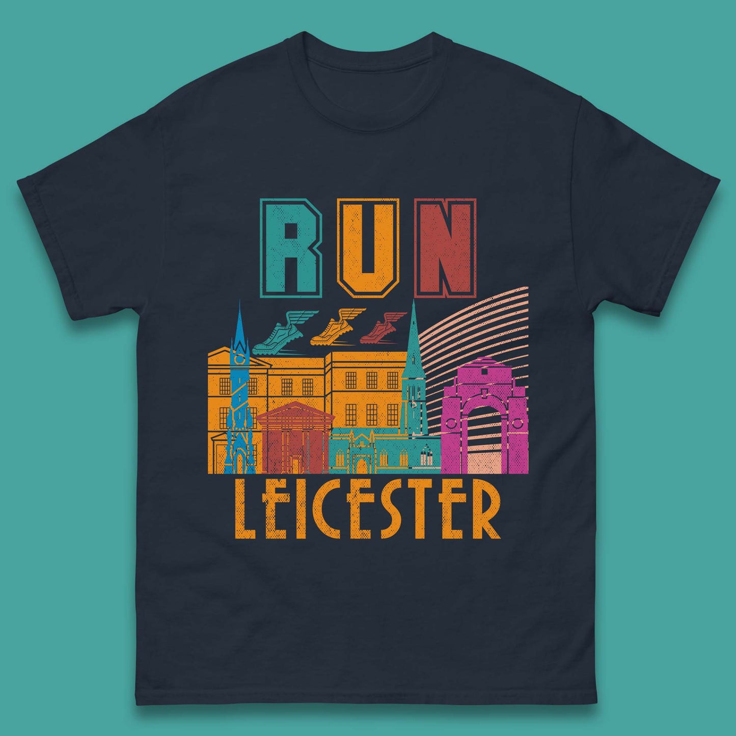 Run Leicester Festival Leicester Skyline Souvenir Race Leicester Running Mens Tee Top