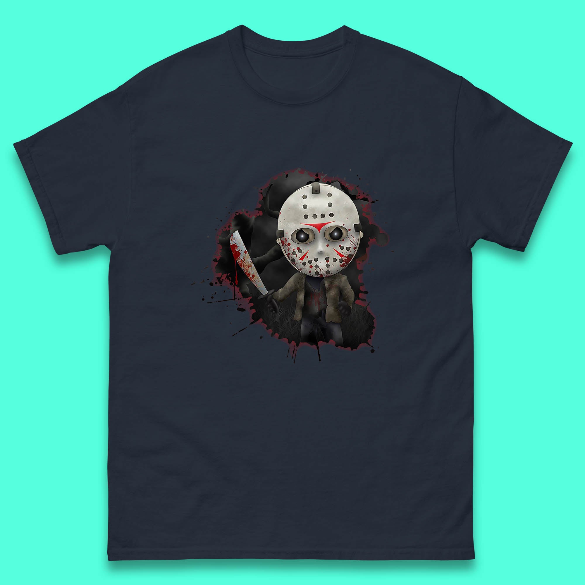 Chibi Jason Voorhees Holding Bloody Knife Halloween Friday The 13th Horror Movie Character Mens Tee Top