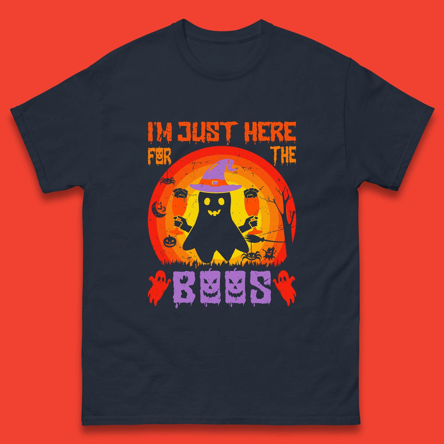 I'm Just Here For The Boos Halloween Boo Ghost Witch Hat Horror Scary Mens Tee Top