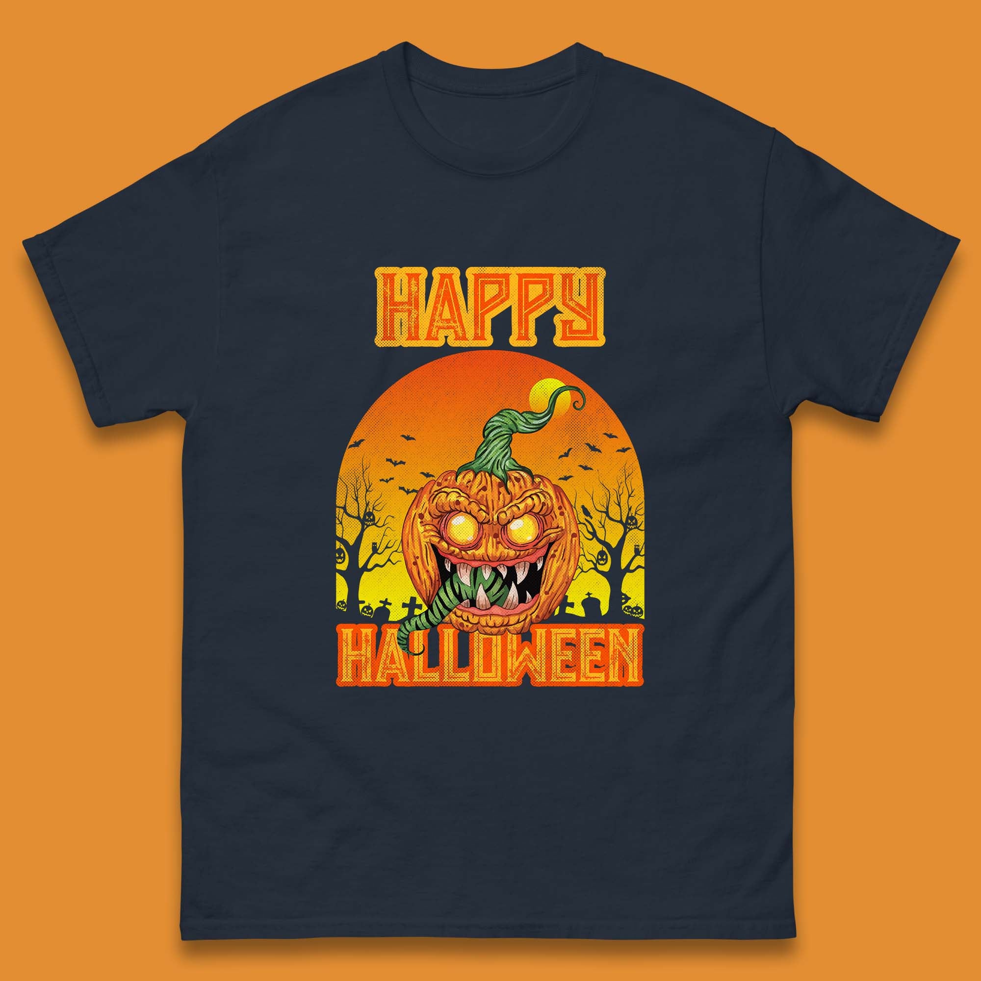 Happy Halloween Zombie Monster Pumpkin Jack-o-lantern Spooky Season Mens Tee Top