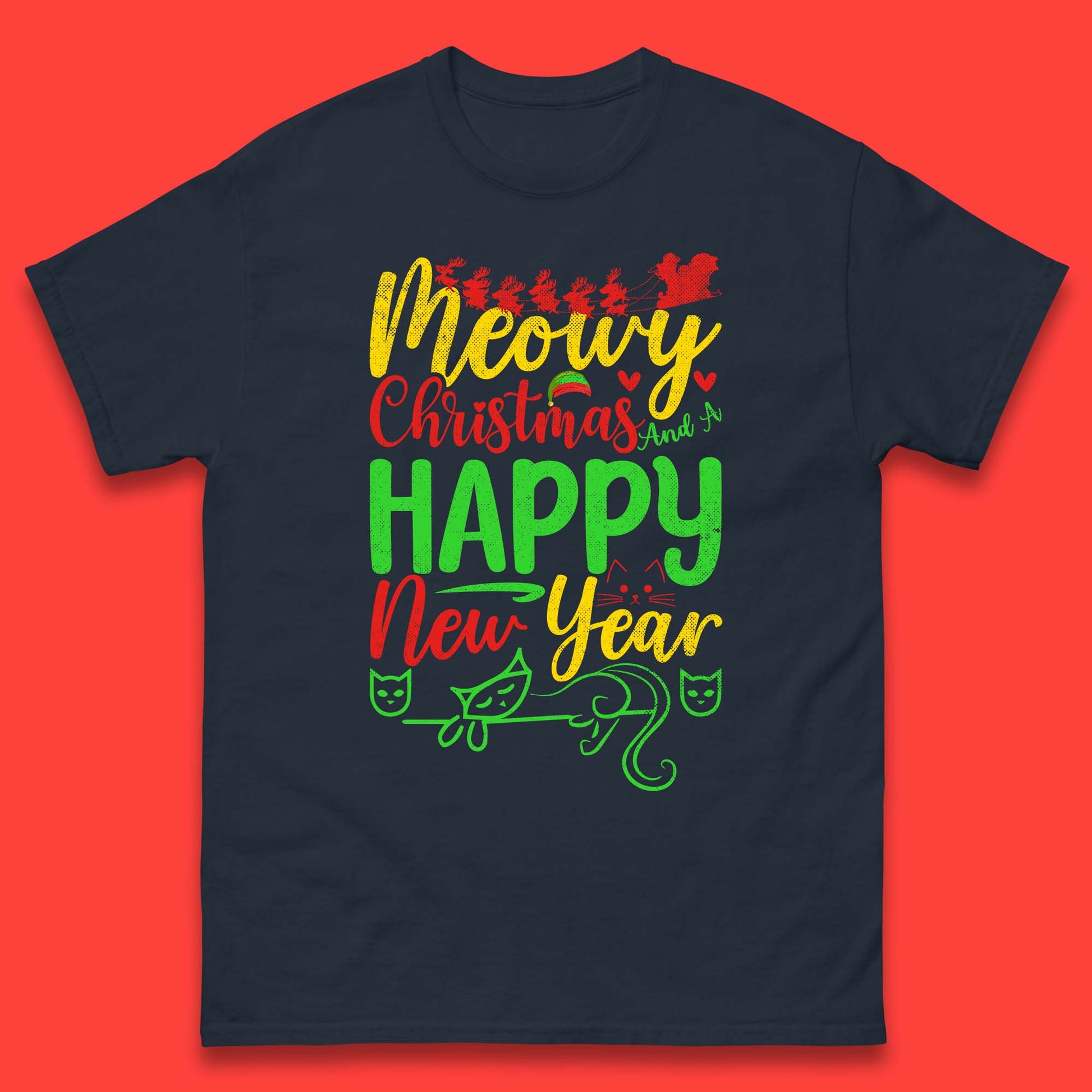 meowy christmas cat t shirt