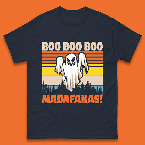 Ghost Say Boo Boo Boo Madafakas Halloween Vintage Horror Scary Boo Ghost Mens Tee Top