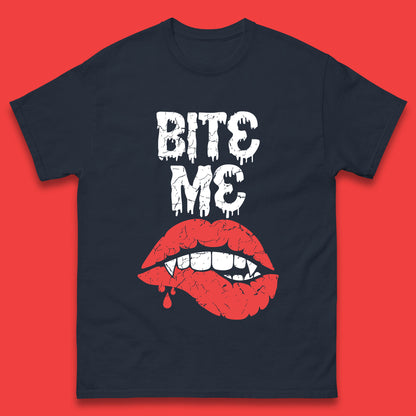 Bite Me Vampire Fangs Halloween Horror Lips Halloween Spooky Party Costume Mens Tee Top