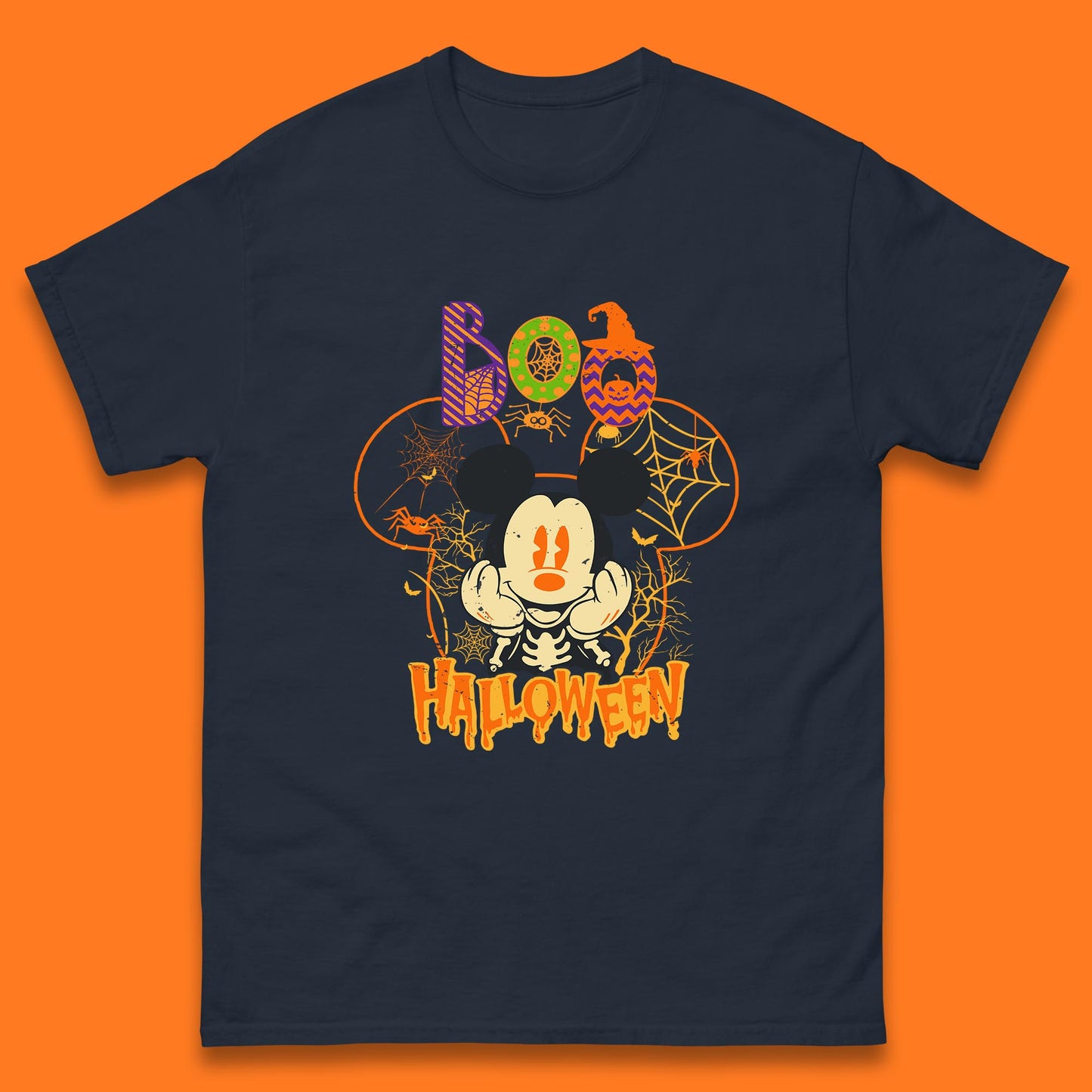 Boo Halloween Mickey Mouse Skeleton Horror Scary Disney Halloween Disneyland Trip Mens Tee Top