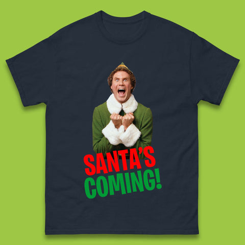 Elf Santa's Coming Christmas Mens T-Shirt