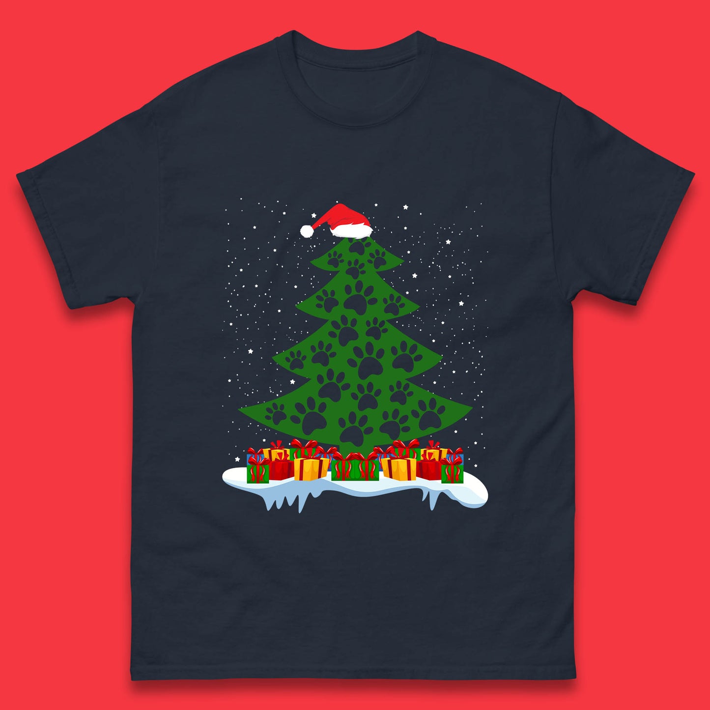 christmas tree with paw prints of dogs t shirt