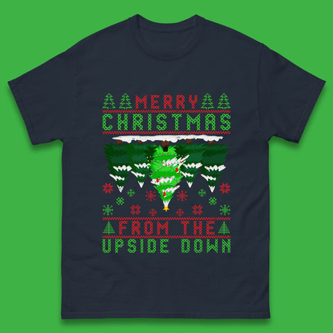 Merry Christmas From The Upside Down Christmas Tree Funny Ugly Xmas Holidays Mens Tee Top