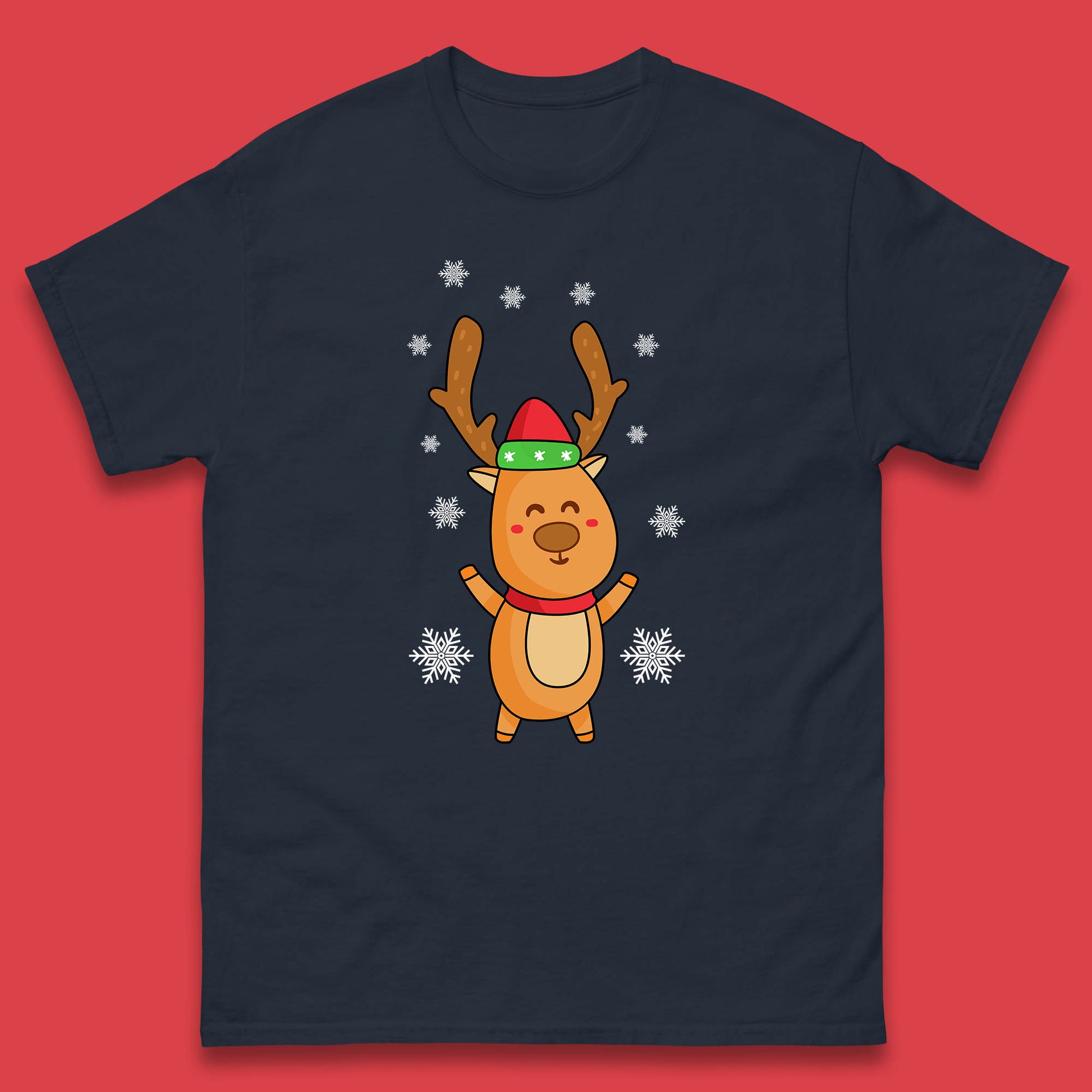 christmas reindeer with santa hat t shirt