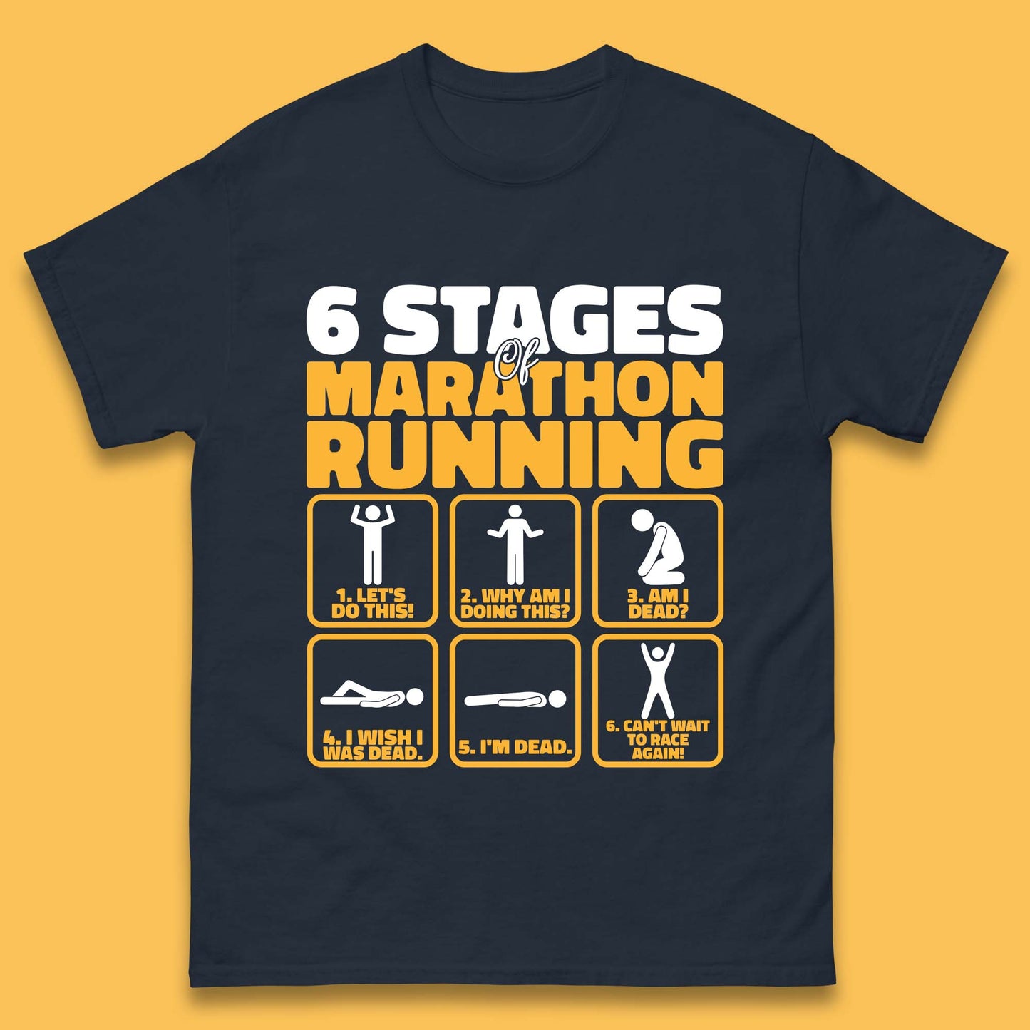 6 Stages Of Marathon Running Funny Marathon Athletics Runner Mens Tee Top