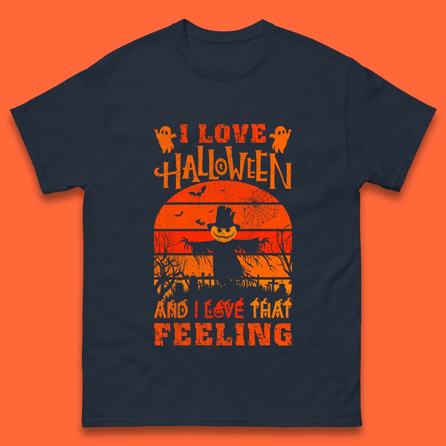 I Love Halloween And I Love That Feeling Horror Spooky Sacrecrow Mens Tee Top