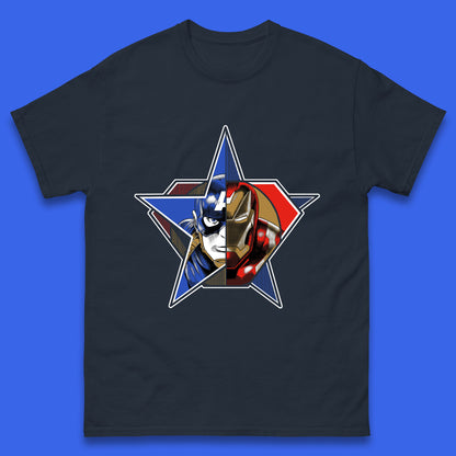 Captain America Logo With Iron Man Marvel Avengers Superheros Movie Character Mens Tee Top
