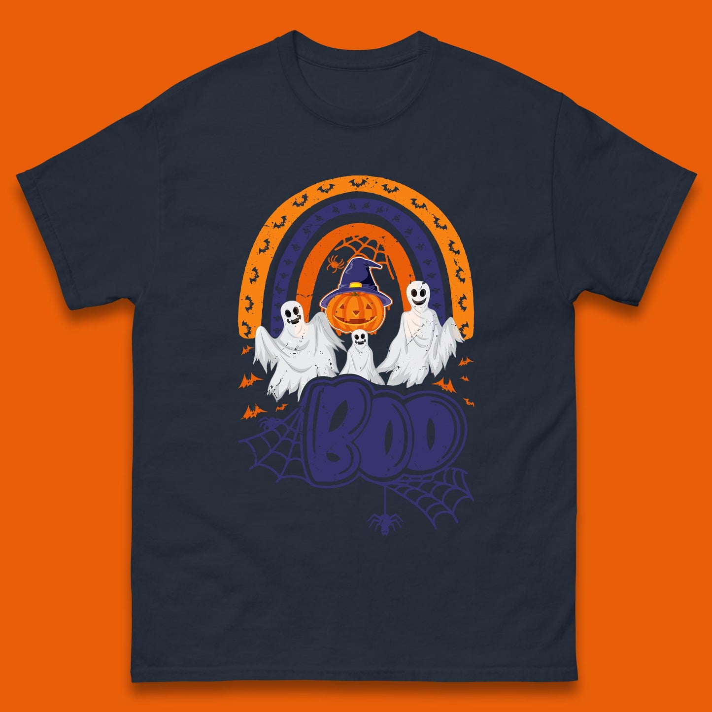 Halloween Boo Ghosts With Witch Pumpkin Scary Spooky Season Mens Tee Top