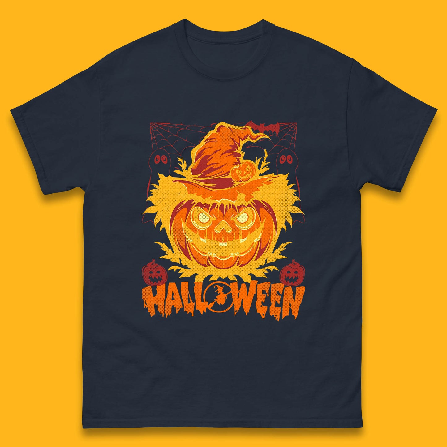 Halloween Scary Pumpkin Face Jack O Lantern Horror Halloween Night Mens Tee Top