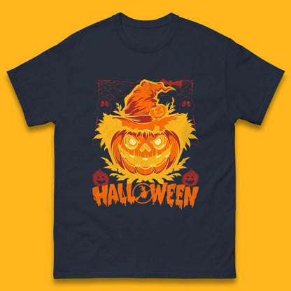 Halloween Scary Pumpkin Face Jack O Lantern Horror Halloween Night Mens Tee Top