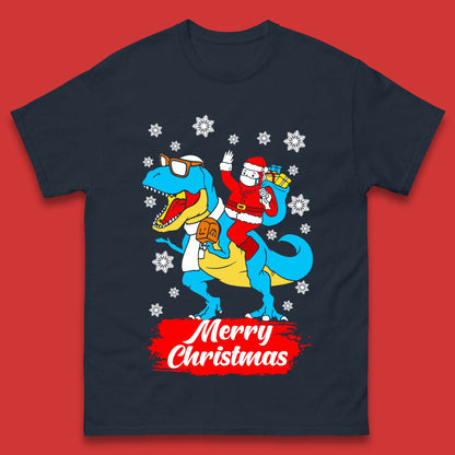 Santa Claus Riding T-Rex Christmas Mens T-Shirt