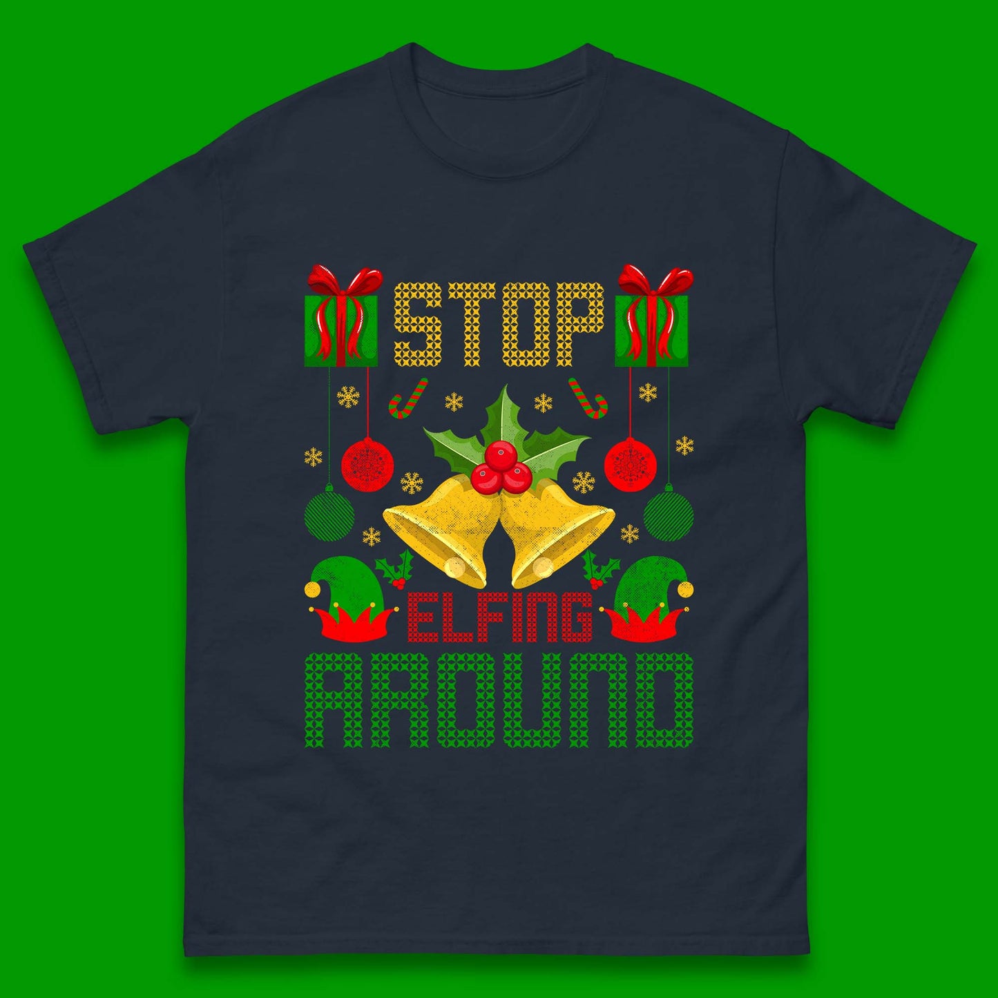 christmas stop elfing around t shirt