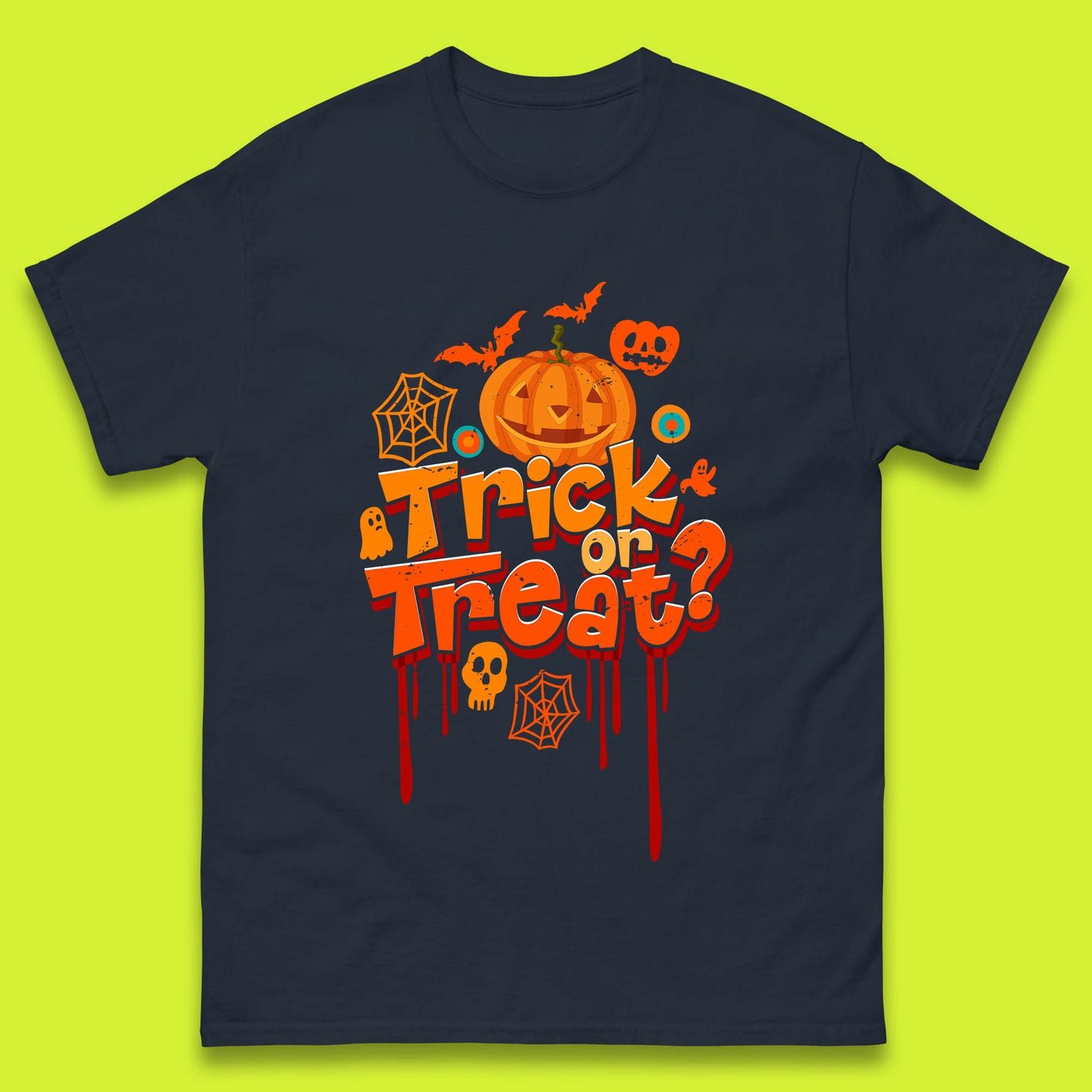 Trick Or Treat Halloween Pumpkin Blood Dripping Horror Scary Spooky Season Mens Tee Top