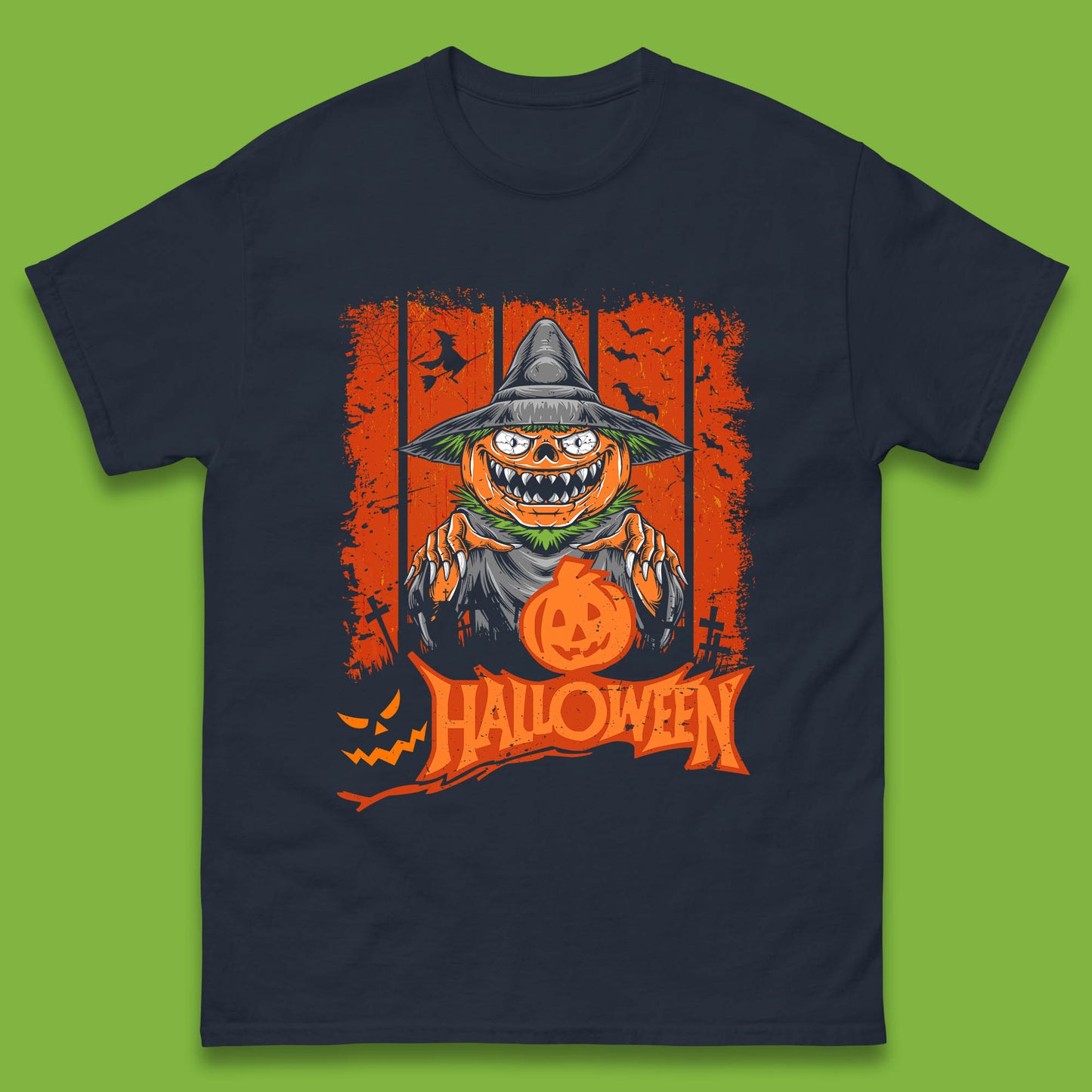 Halloween Pumpkin Head Scarecrow Jack O Lantern Pumpkin Head Horror Scary Vintage Retro Mens Tee Top