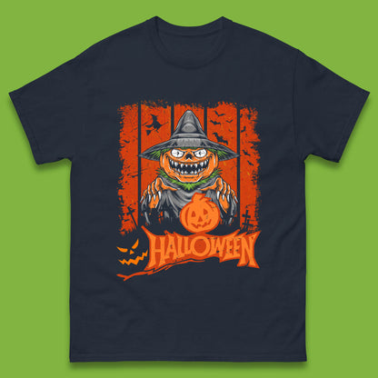Halloween Pumpkin Head Scarecrow Jack O Lantern Pumpkin Head Horror Scary Vintage Retro Mens Tee Top