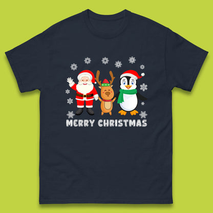 Merry Christmas Penguin T Shirt Santa Claus And Reindeer Top