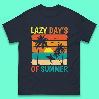 Lazy Days Of Summer Vintage Retro Sunset Surfer Beach Palm Trees Mens Tee Top