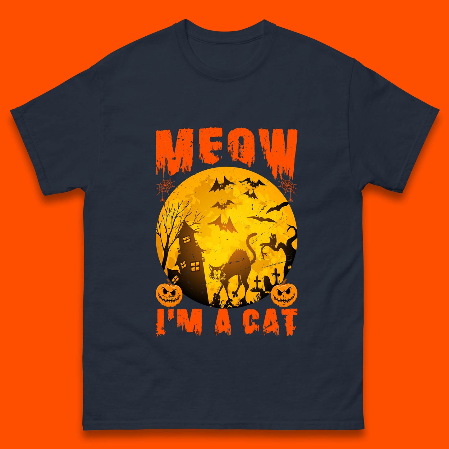 Meow I'm A Cat Halloween Black Cat Horror Scary Haunted House Mens Tee Top