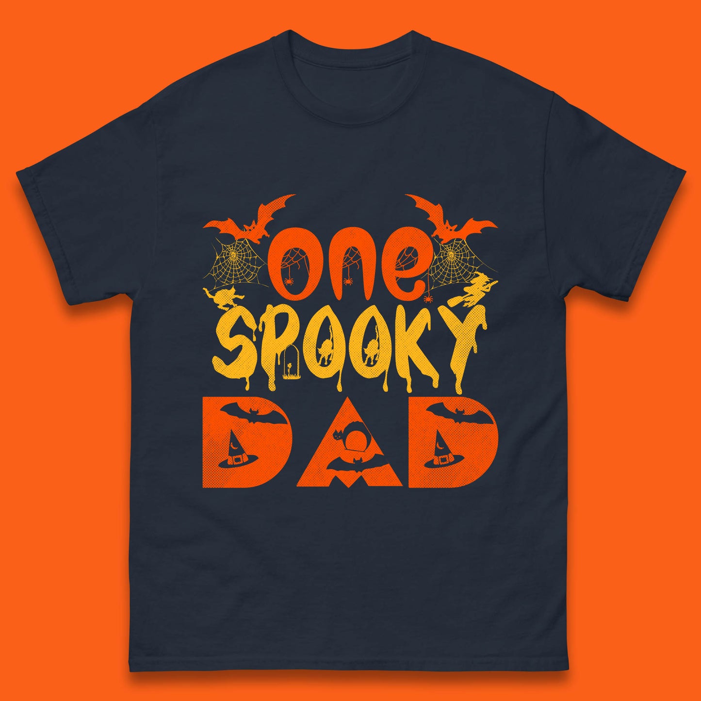 One Spooky Dad Happy Halloween Fall Season Dad Life Spooky Flying Bats Mens Tee Top
