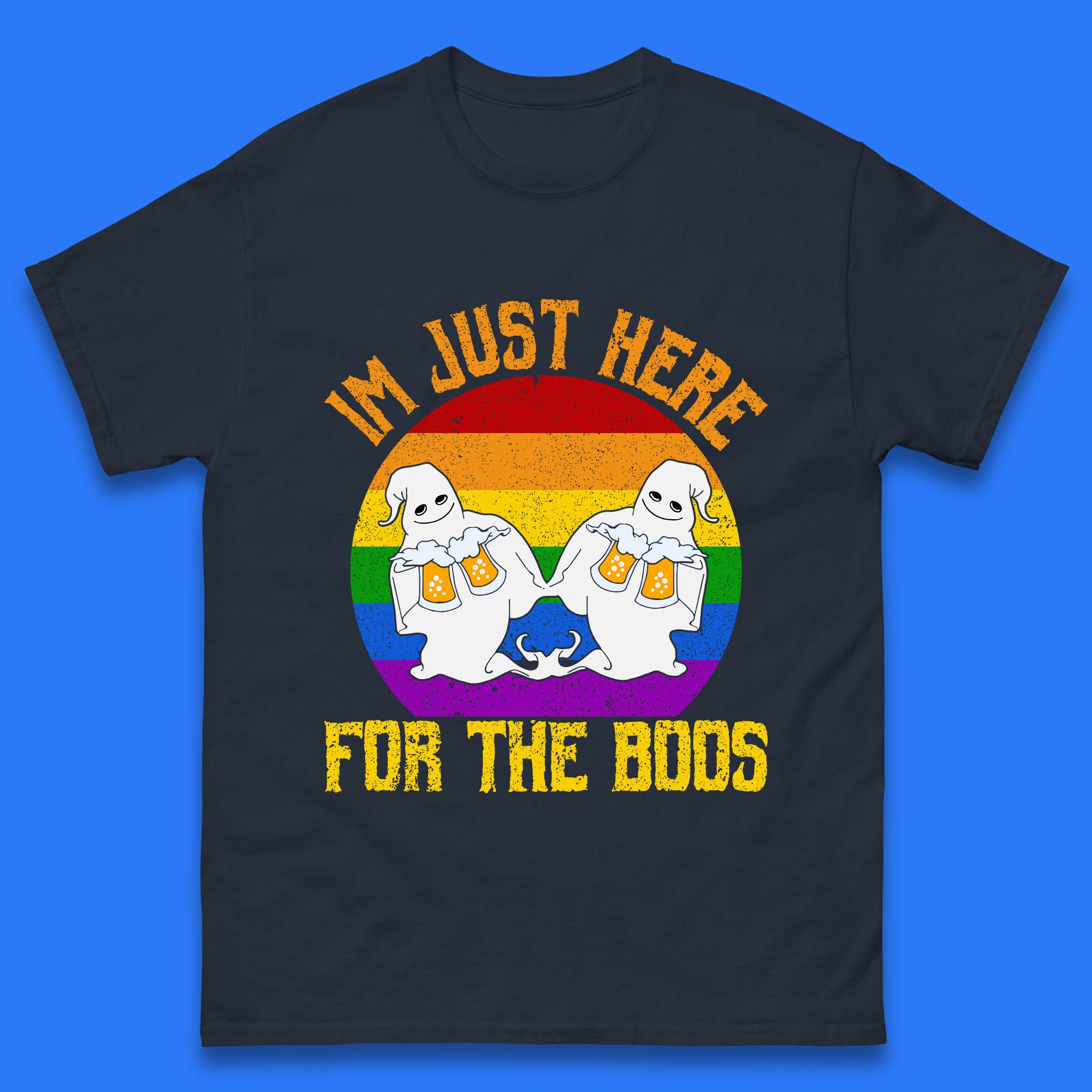 Halloween I Just Here For The Boos Gay Boo Ghosts Drinking Beer LGBTQ Pride Beer Mens Tee Top