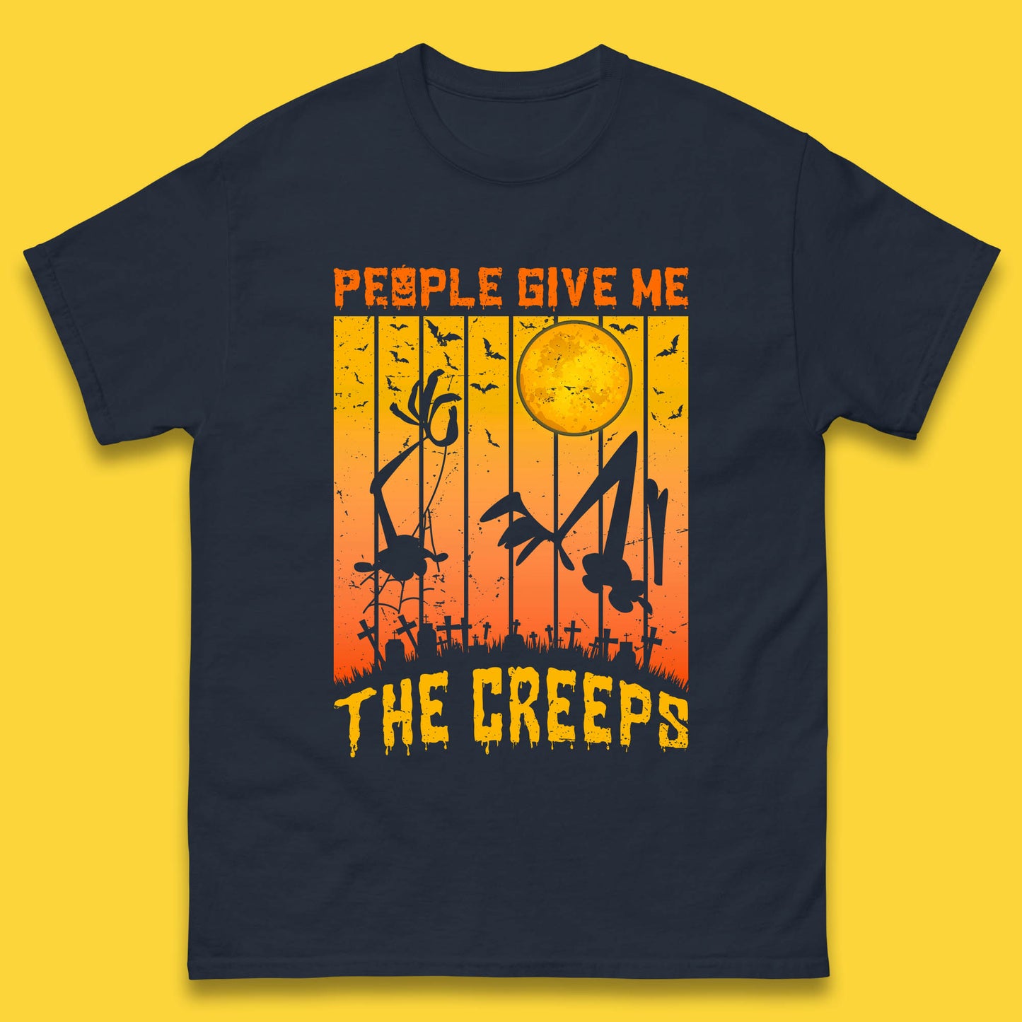 People Give Me The Creep Halloween Horror Scary Graveyards Full moon Flying Bats Mens Tee Top