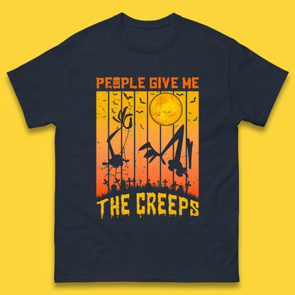 People Give Me The Creep Halloween Horror Scary Graveyards Full moon Flying Bats Mens Tee Top