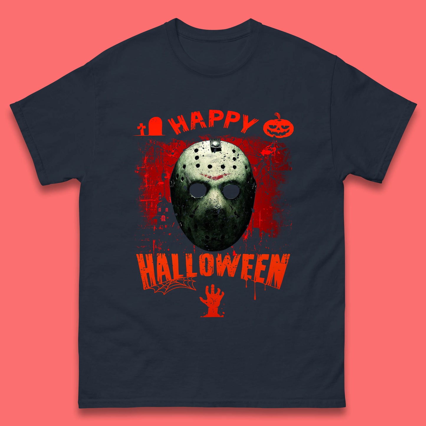 Happy Halloween Jason Voorhees Face Mask Halloween Friday The 13th Horror Movie Mens Tee Top