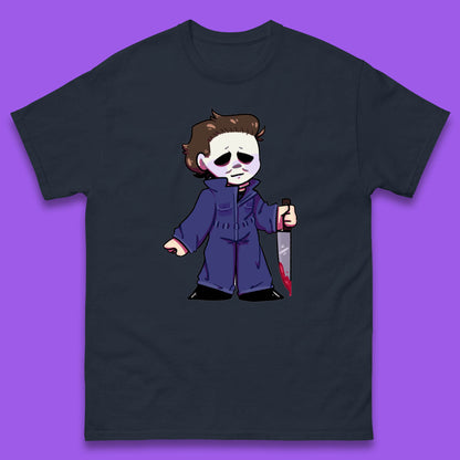 Chibi Michael Myers Holding Bloody Knife Halloween Serial Killer Horror Movie Character Mens Tee Top
