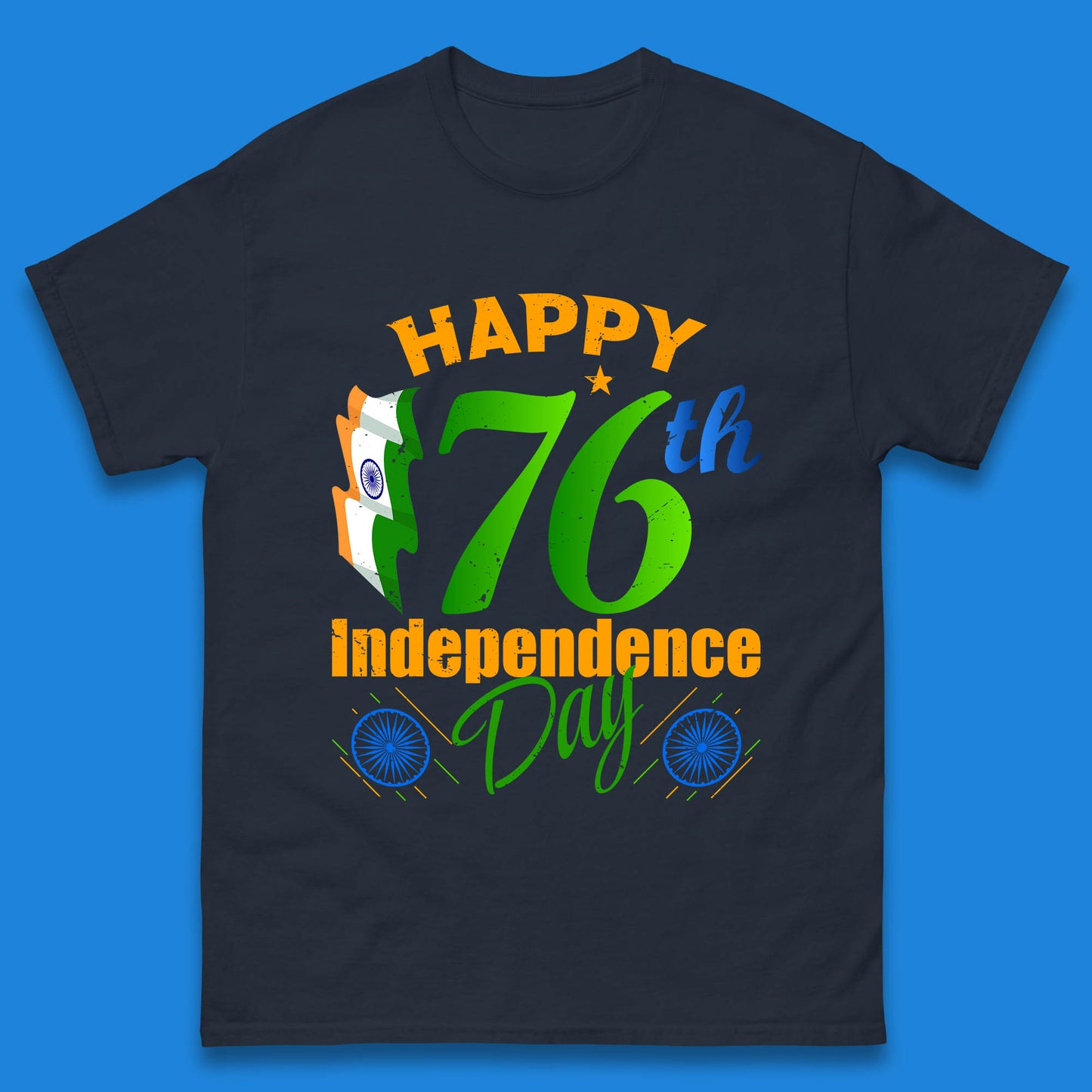 Happy India 76th Independence Day 15th August Patriotic Indian Flag Mens Tee Top