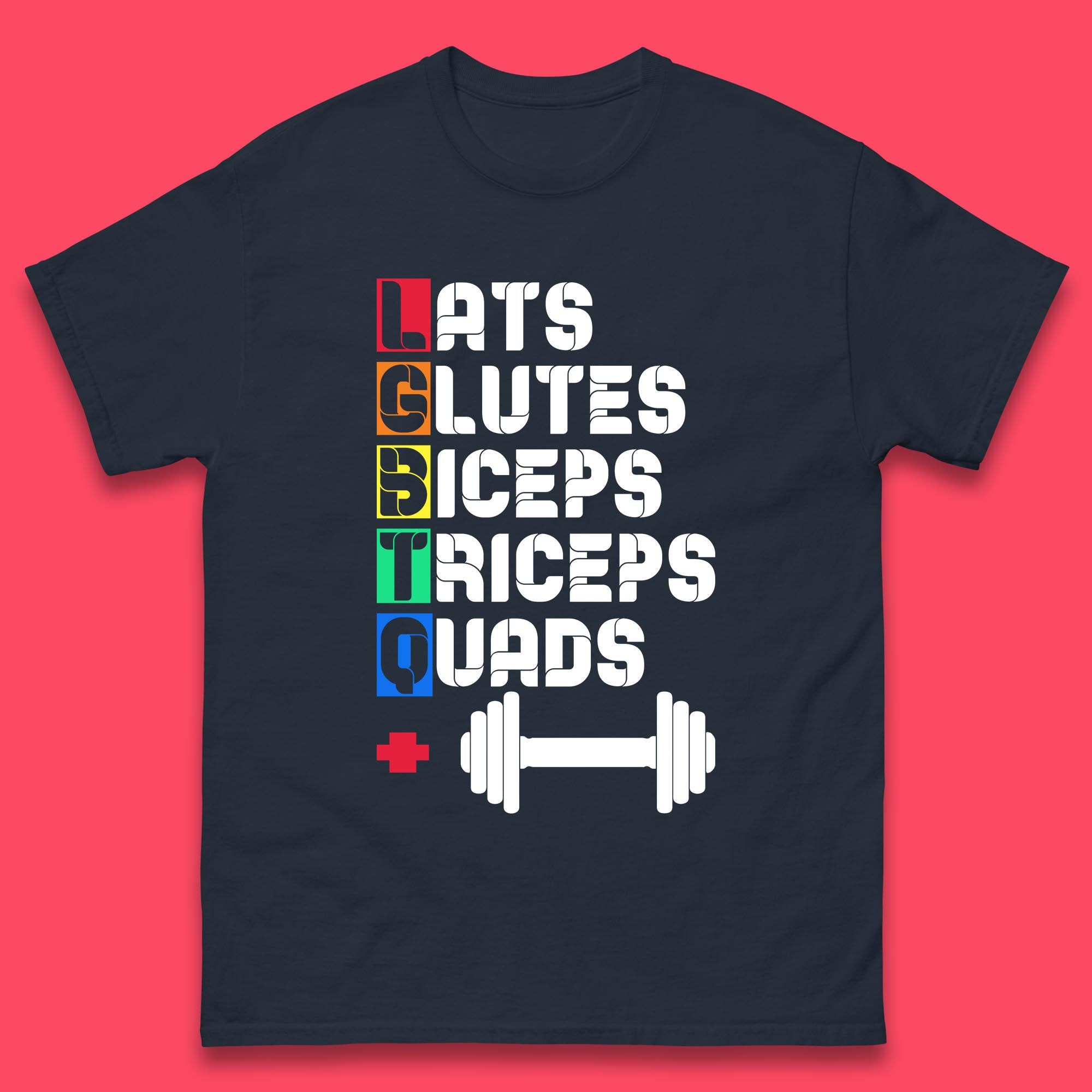 Lats Glutes Biceps Triceps Quads LGBTQ+ Fitness Gym Gay Pride Workout Mens Tee Top
