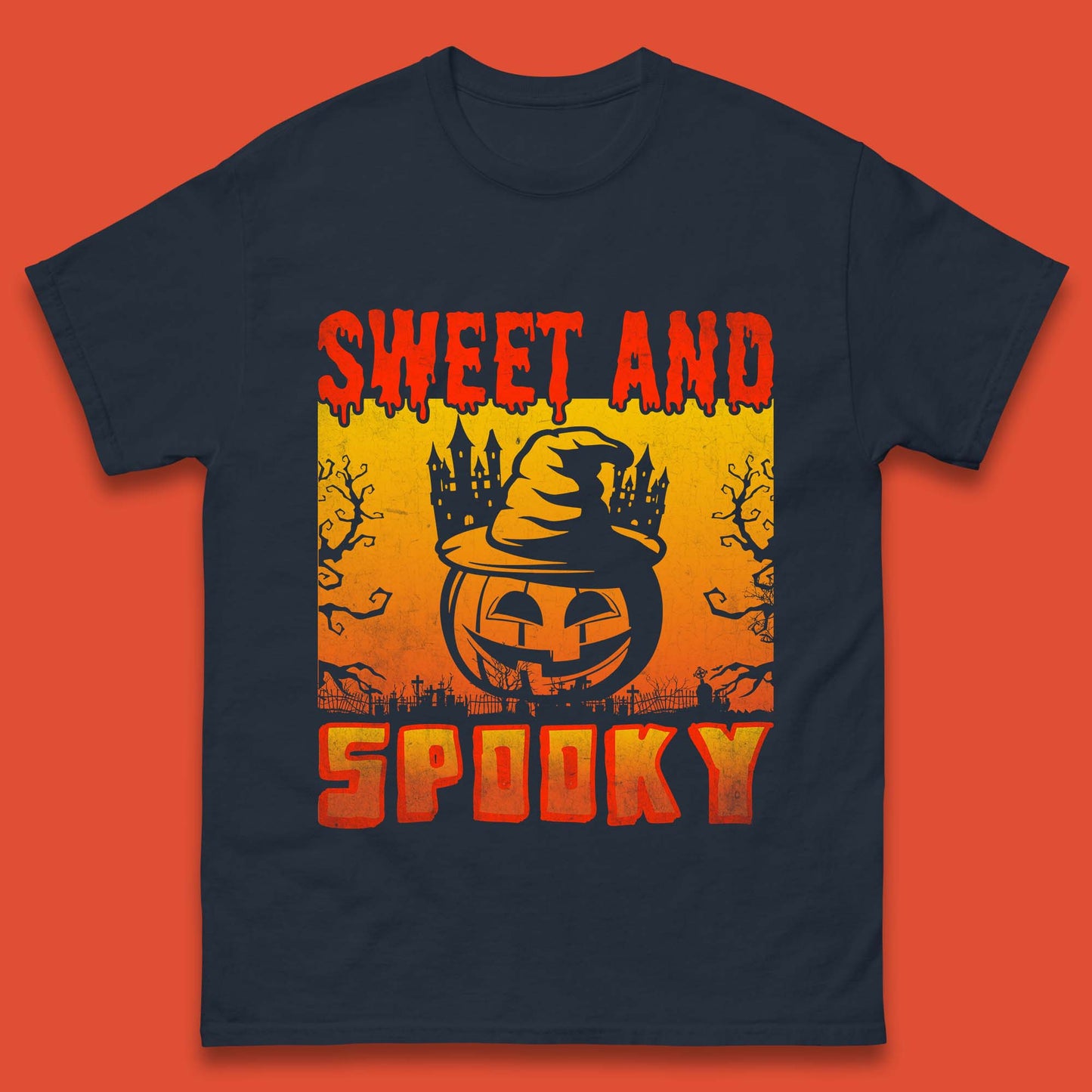Sweet And Spooky Happy Halloween Witch Hat Pumpkin Horror Scary Season Mens Tee Top
