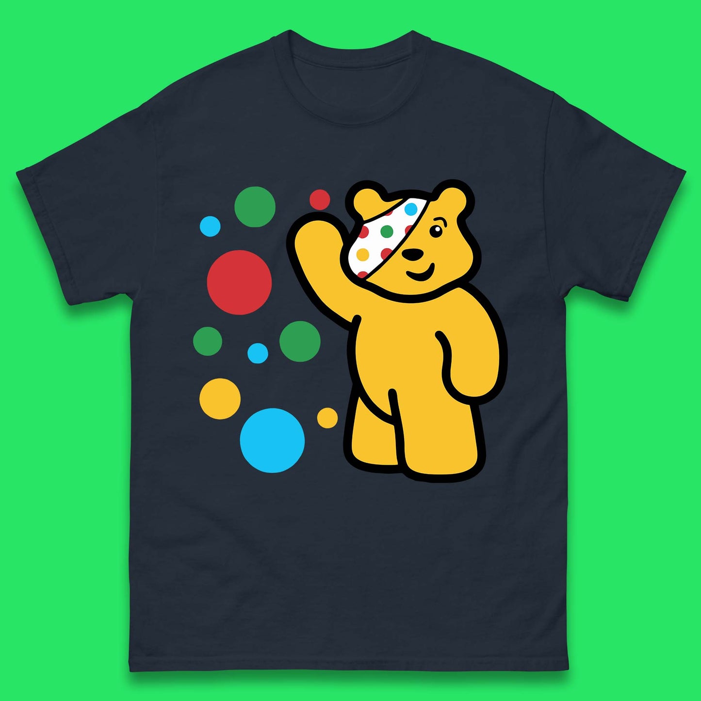 Spotty Pudsey Bear Hand Waving Dotty Spot Fundraising Children In Need Spotty Bear Spotty Day Mens Tee Top