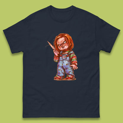 The Horror Movie Character Chucky With Knife Serial Killer Halloween Horror Movie Inspired Chucky Mens Tee Top