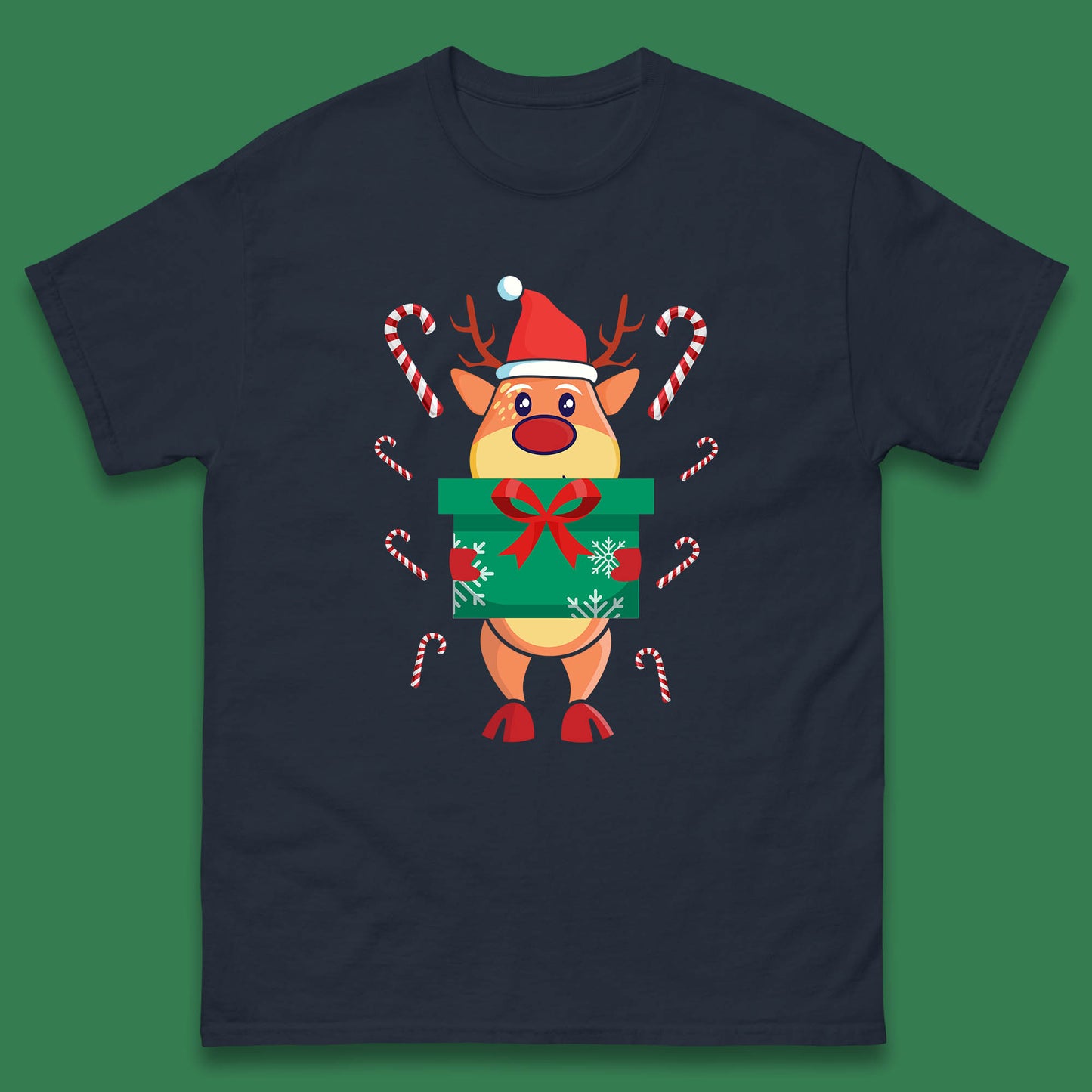 reindeer holding gift christmas t shirt