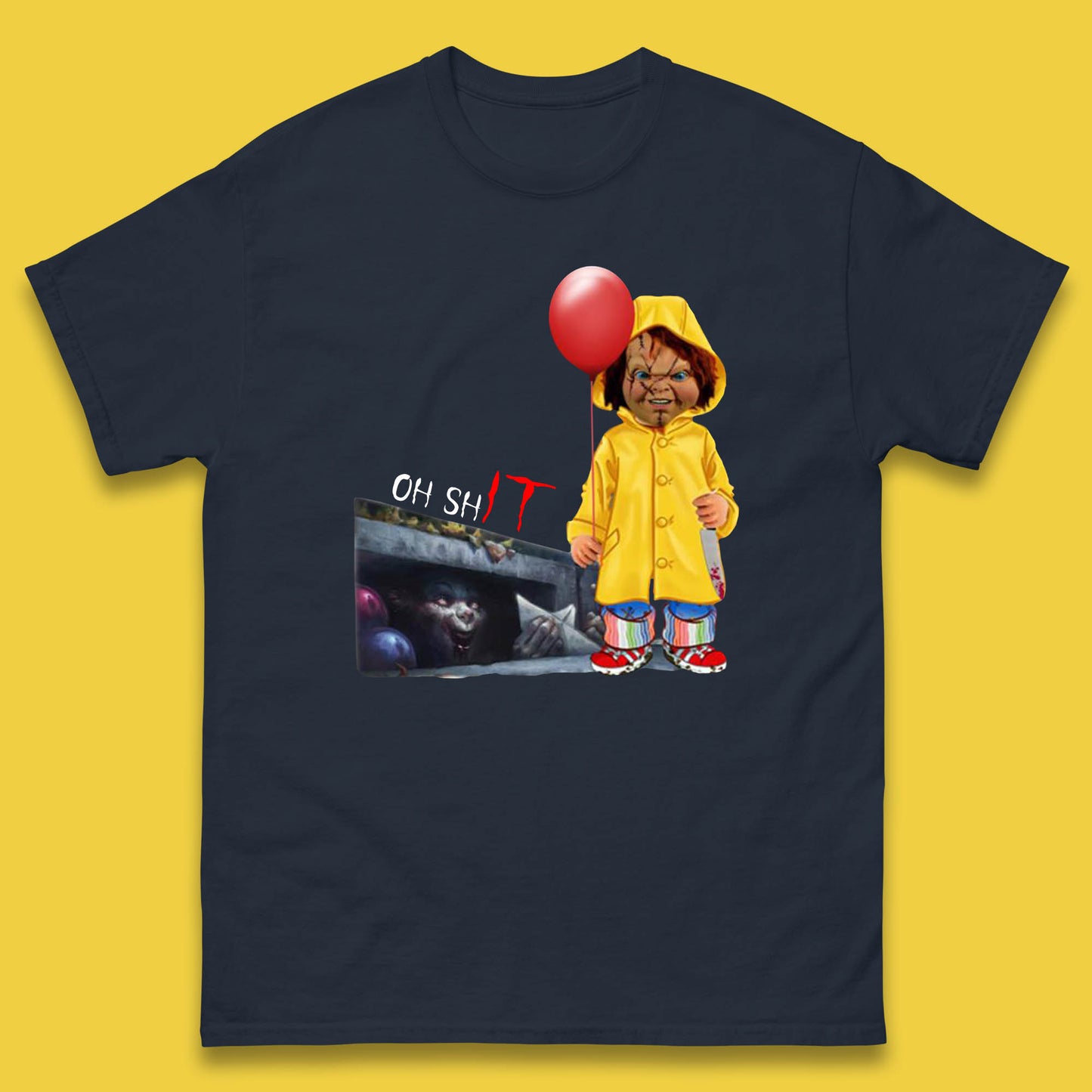 Oh Shit Pennywise Chucky Clown Spoof Halloween IT Pennywise Clown Horror Movie Character Mens Tee Top