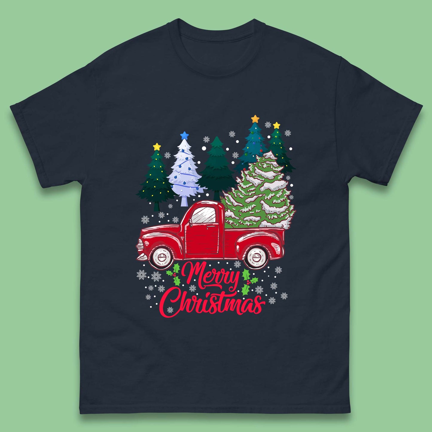 merry christmas red retro truck t shirt