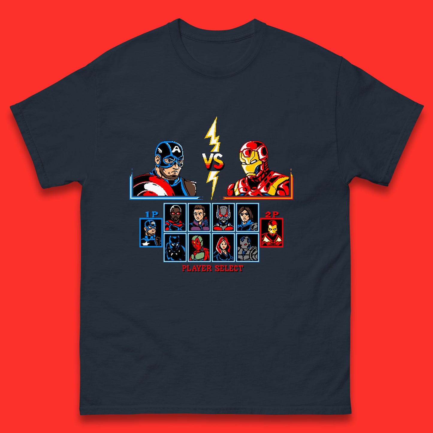 Captain America VS Iron Man Marvel Avengers Superheros Movie Character Panther Widow Thor Mens Tee Top