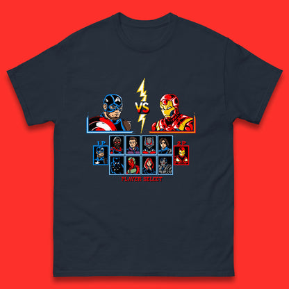 Captain America VS Iron Man Marvel Avengers Superheros Movie Character Panther Widow Thor Mens Tee Top