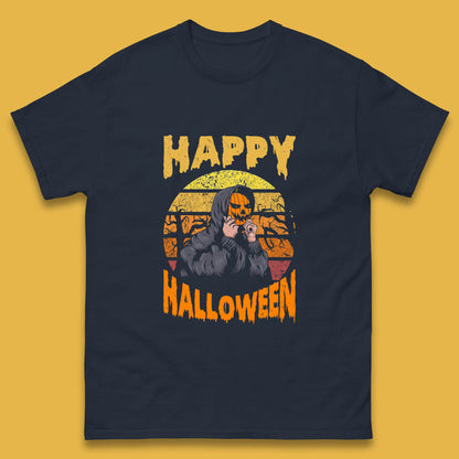 Happy Halloween Jack O Lantern Pumpkin Head Horror Scary Vintage Retro Halloween Mens Tee Top