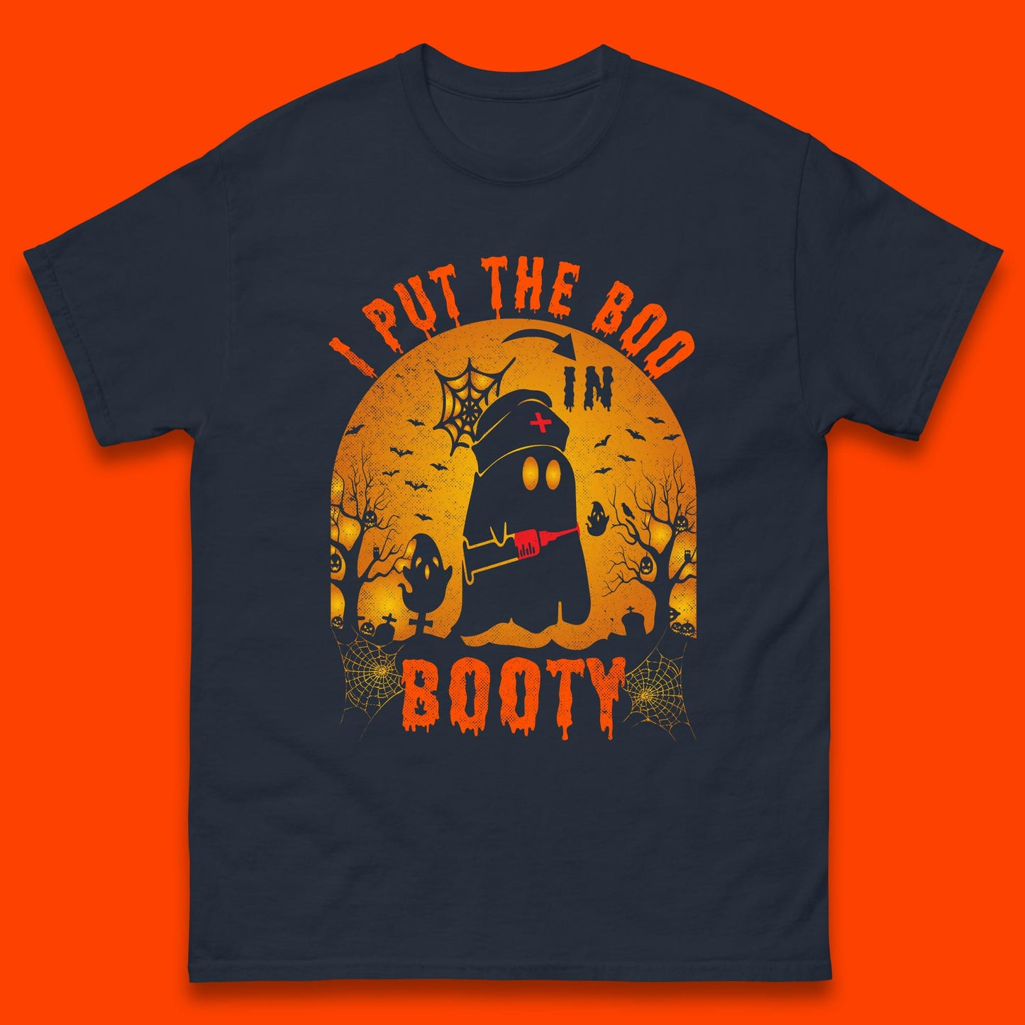 I Put The Boo In Booty Nurse Ghost Syringe Funny Halloween Nursing Boo Ghost Costume Mens Tee Top