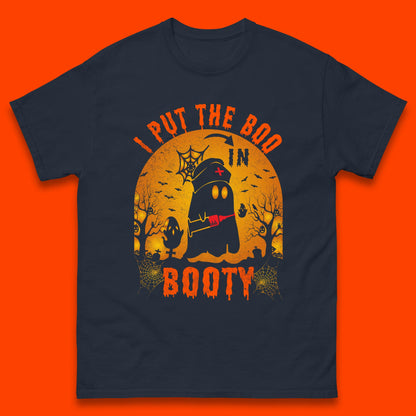 I Put The Boo In Booty Nurse Ghost Syringe Funny Halloween Nursing Boo Ghost Costume Mens Tee Top