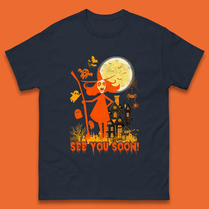 See You Soon Halloween Witch With Broom Horror Scary Haunted House Mens Tee Top