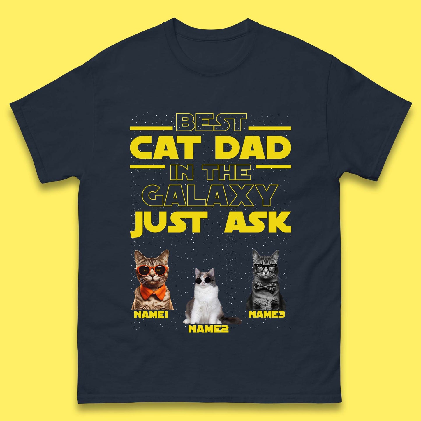 Personalised Best Cat Dad In The Galaxy Mens T-Shirt