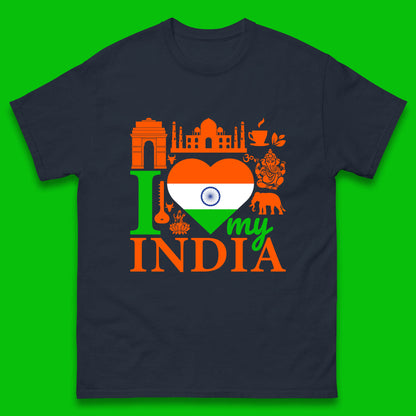 I Love My India Patriotic Indian Flag 15th August Independence Day Mens Tee Top