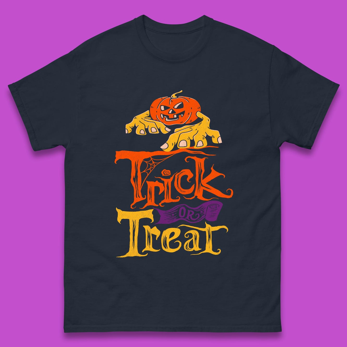 Halloween Trick Or Treat Horror Scary Evil Pumpkin With Zombie Hands Mens Tee Top